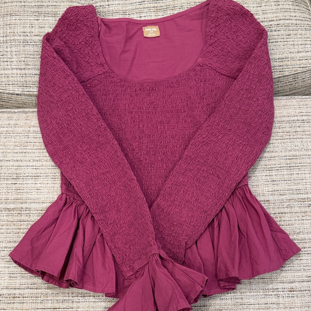 Free-est by Free People Purple Long Sleeve Smocked Top Size Medium